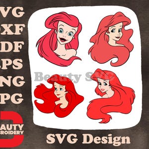 Disney Pequena Sereia Ariel Sereia Headshots Várias Expressões Cabelo Ruivo SVG Pacote