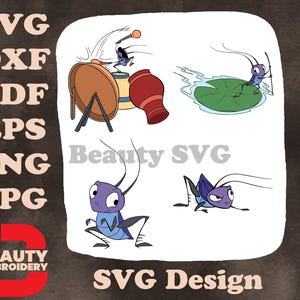 Ilustrações SVG de poses de personagens da Disney Mulan Cri Kee Lucky Cricket tocando tambor em Lily Pad