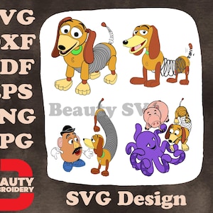 Colección SVG de personajes de Disney Pixar Toy Story, Slinky Dog, Mr. Potato Head y Alien Toys