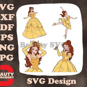 La Belle et la bête Belle robe de bal jaune danse dynamique et pose gracieuse ensemble SVG
