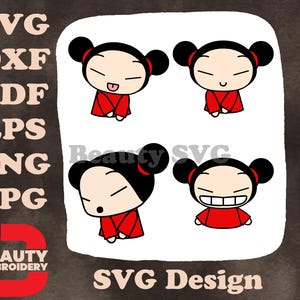 Pucca Lustig Liebe Mädchen Nahaufnahme Gesichter Glücklich entschlossen lächelnd Ausdruck SVG Bundle