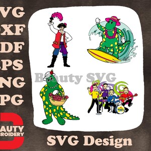 I personaggi di Wiggles, Dorothy, Dinosauro, Capitano Feathersword, Waggs, Cane, Gruppo SVG