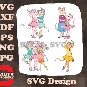 Animation classique Disney Souris Ballerines Danse de groupe Poses en solo Animaux gracieux Illustrations SVG