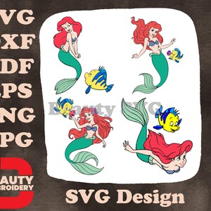 Die kleine Meerjungfrau - Ariel und Flunder Der gelbe Fisch - Klassische Meerjungfrau und Freund Posen - Disney Undersea SVG