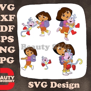 Dora la Exploradora - Dora y Botas - Amigos exploradores felices - Conjunto de diseños SVG