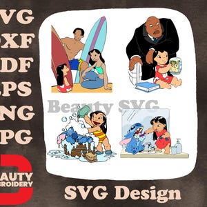 Disney Lilo Stitch Nani Surfing Cobra Bubbles Familiebadtijd SVG-set dagelijks leven