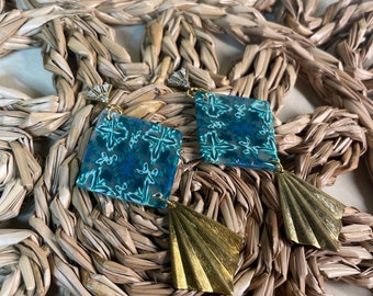 Blue Tile Polymer Clay Earrings | Shades of Blues, Ocean Tile Earrings with Shape Options | Florida Fall Collection