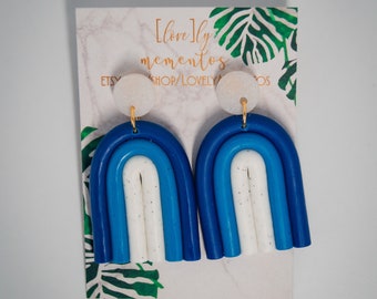 cool blues polymer clay rainbow earrings | Rainbow Collection | Summer boho Earrings, rainbow Earrings, bohemian earring