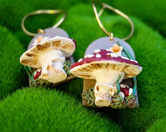 3D Mushroom Polymer Clay Earrings | Spring Collection | Fly Agaric Mushroom Plant Earrings with Circle Post