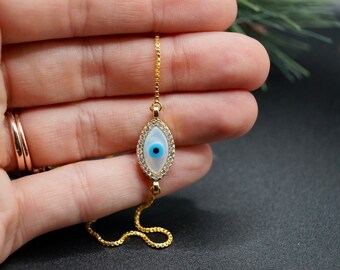 Evil Eye Gold Slider Bracelet | Simple Holiday Collection | Opal Evil Eye Bracelet, Stacking Bracelet