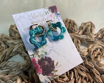 Ocean Blues Floral Daisy Polymer Clay Huggie Earrings | Ocean Daisy Earrings | Florida Fall Collection