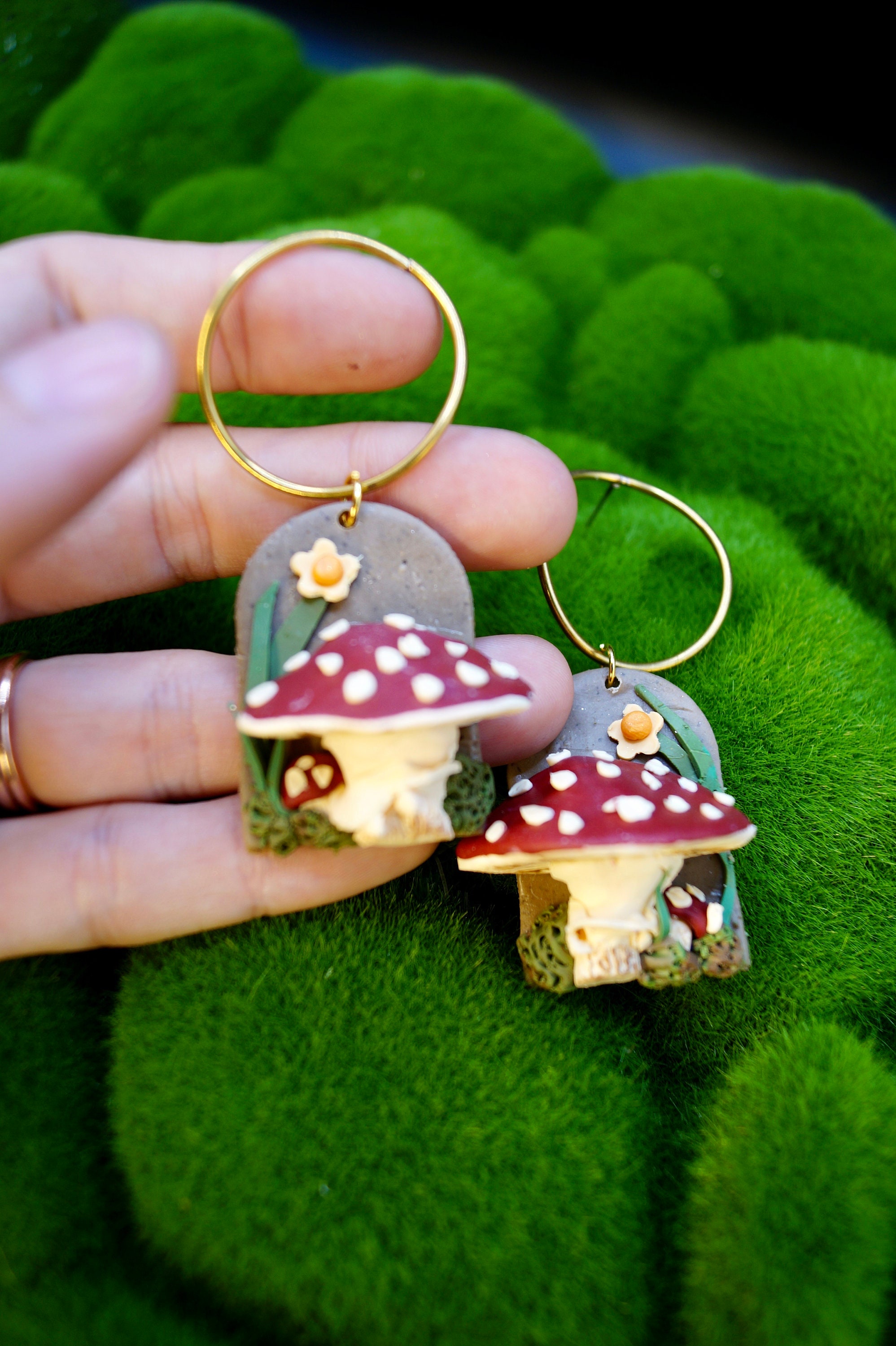 Polymer clay mushroom earrings discount