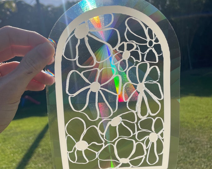 Featured listing image: Rainbow Suncatcher Window Stickers | Floral, Plant Rainbow Stickers for windows, tumblers, laptops, campers, and gifts