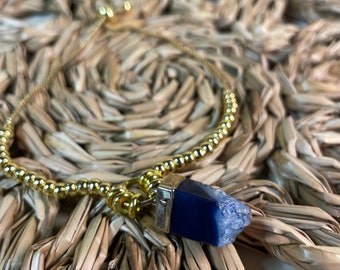 Blue Rough Cut Agate Adjustable Stacker Bracelet | Florida Fall Collection | Boho Stacking Agate Bracelet
