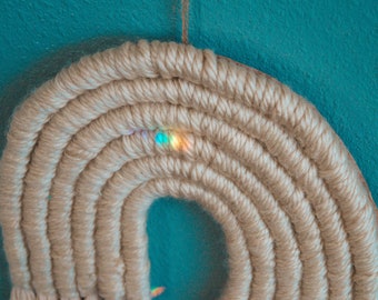 Cream Handmade Macrame Rainbow Wall Hanging | 10 inch Macrame Yarn Rainbow, Nursery Wall Art, Boho Rainbow Wall Art, Rainbow Wall Decor