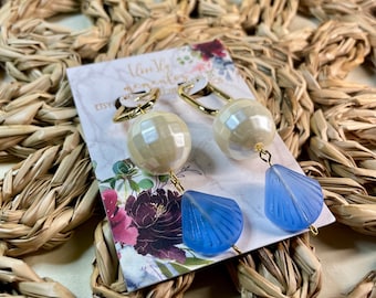 Disco Pearl Sea Glass Huggie Earrings | Ocean Sea Glass & Pearl Disco Boho Earrings | Florida Fall Collection | Sea Glass Earrings