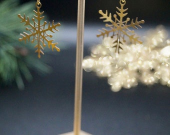 Bar Post Brass Snowflakes | Simple Holiday Collection | Lightweight Snowflake Earrings