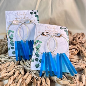 Créoles en verre de mer | Créoles bohèmes en laiton et verre Ocean Sea | Collection automne Floride | Boucles d&#39;oreilles en verre de mer