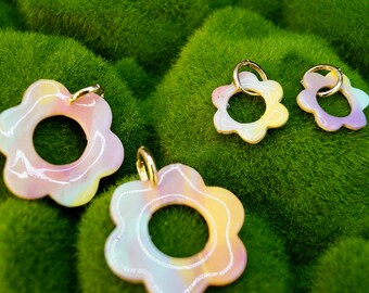 Rainbow Sunset Flower Huggies | Spring Collection | Dreamy Sunset Rainbow Flower Earrings with Pastel Colors and Huggie Earrings