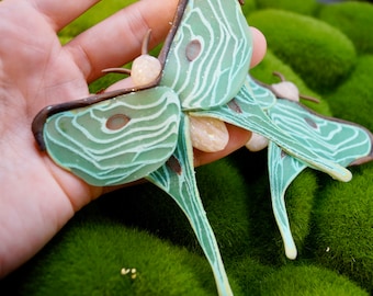 Large Luna Moth Dangle Earrings | Spring Collection | Dreamy Luna Moths with Acrylic Moon and Huggie Hook Earrings