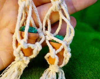 Macrame Plant Earrings with Succulent Earrings | Spring Collection | Hoop Macrame Plants with Polymer Clay Succulent s Plant