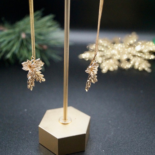 Holly Silver or Gold Pull-Through Dangle Earrings | Simple Holiday Collection