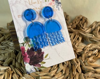 Blue Acrylic Jellyfish Earrings | Jellyfish Boho Earrings | Florida Fall Collection | Whimsical Ocean Earrings
