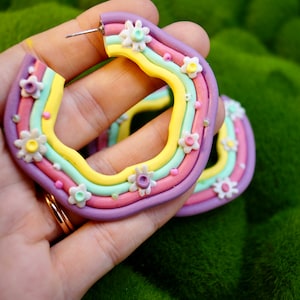 Rainbow Hoop Floral Earrings | Spring Collection | Dreamy Rainbow Earrings with Flowers and Pastel Beading