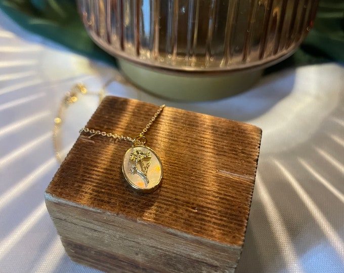 Featured listing image: Birth Flower Mother of Pearl  14k Plated Gold Necklace | Personalized Zodiac Floral Charm Necklace