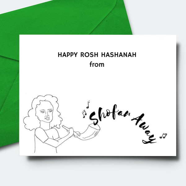 Happy Rosh Hashanah - Jewish New Year - Shofar Away - Blank Inside Greeting Card