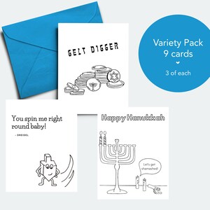 Variety Pack 9 Hanukkah Cards - Happy Hanukkah - Blank Inside