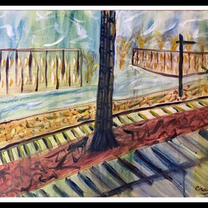 Original Art Acrylic Expressionist Landscape Painting on Canvas Signed ChasSK Home Decor