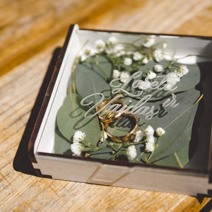 Personalized wedding rings box with clear cover