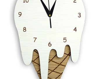 Wall clock Waffle ice cream, Wooden clock for nursery