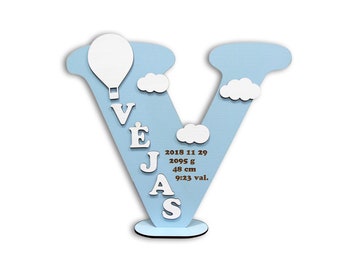 Custom made letter with hot air balloon and clouds, Personalized nursery decoration