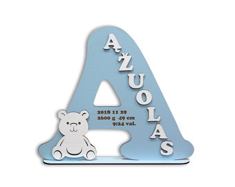 Custom made letter with bear, Personalized nursery decoration