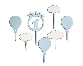 Boy birthday cake toppers set, Balloons and clouds cake toppers, Personalized cake topper