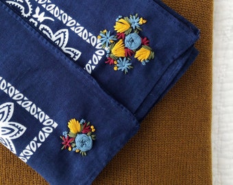 French Bleu - Embroidered Bandana