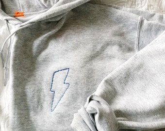 Embroidered Lightning Bolt Gray Hooded Sweatshirt