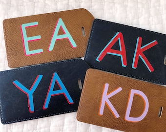 Personalized Luggage Tag with Hand Painted Monogram