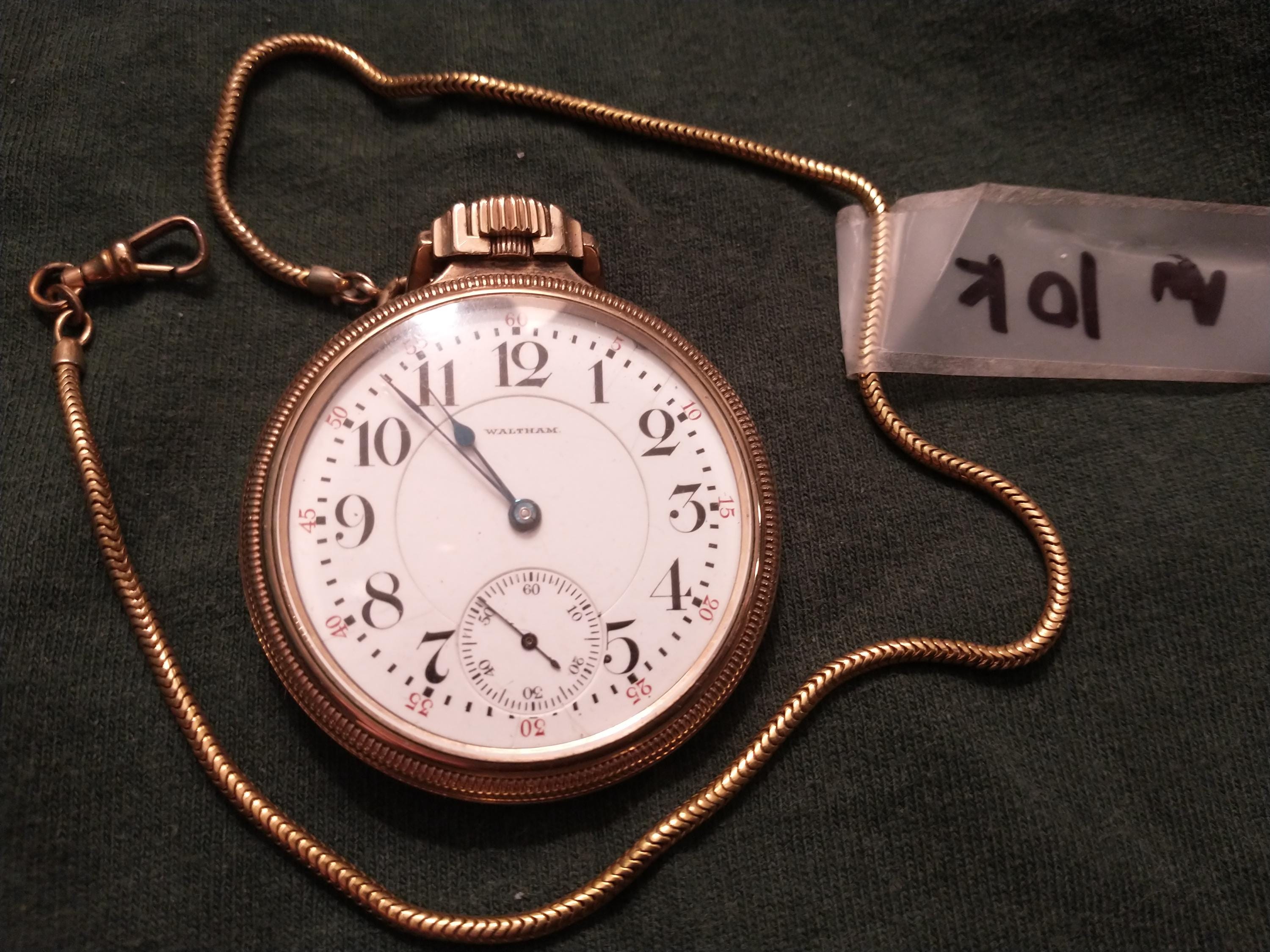 不動】Waltham ゴールド 懐中時計 25Jewels □ウオルサム