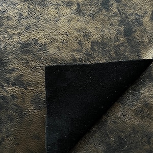 Black & Gold Distressed Metallic Cowhide Leather: 8.5&#39;&#39; x 11&#39;&#39; Pre Cut Leather Pieces