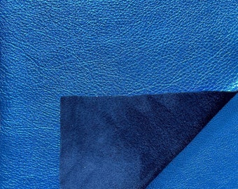 Royal Blue Metallic Natural Grain Cowhide Leather: 8.5'' x 11'' Pre Cut Leather Pieces