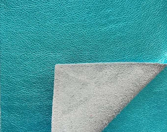 Turquoise Metallic Natural Grain Cowhide Leather: 8.5'' x 11'' Pre Cut Leather Pieces