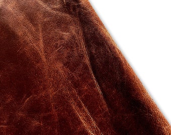 Terra Cotta Pull Up distressed Cowhide Leather. Genuine cow leather for DIY craft, Upholstery, leather crafting, Cut and sew leather goods
