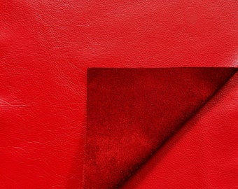 Red Natural Grain Cowhide Leather: 12'' x 12'' Pre Cut Leather Pieces