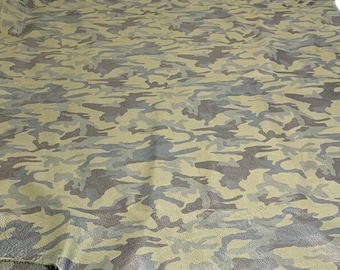 Light Army Green Camouflage Cowhide Leather Skins Genuine cow leather ideal for DIY craft, leather crafting, Cut and sew leather goods