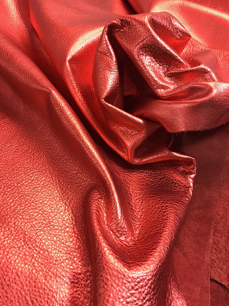 Red Metallic Cowhide Leather Skins Etsy