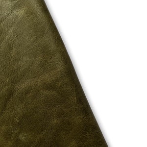 Olive Pull Up Distressed Cowhide Leather. Genuine cow leather ideal for DIY craft, Upholstery, leather crafting, Cut and sew leather goods