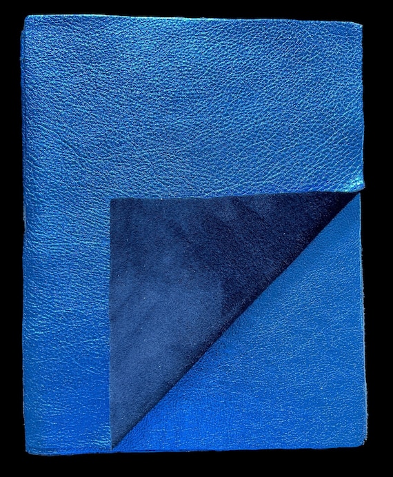 Royal Blue Metallic Natural Grain Cowhide Leather: 8.5'' x 11'' Pre Cut Leather Pieces